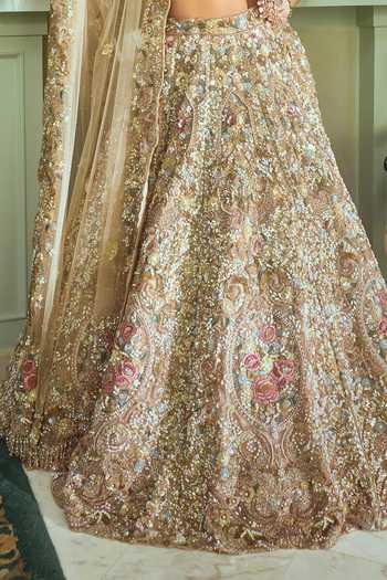 Shop Roqa Peach Net V-neck Rose Royale Embroidered Bridal Lehenga Set Online at Aza Fashions Shop_Roqa_Peach Net V-neck Rose Royale Embroidered Bridal Lehenga Set _Online_at_Aza_Fashions