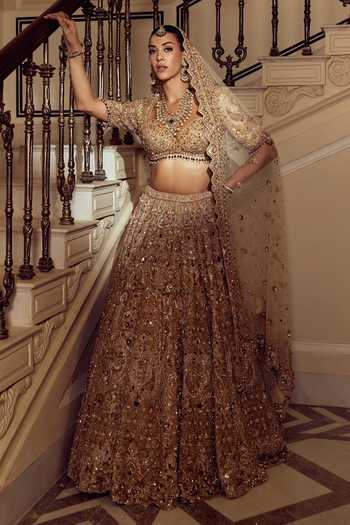 Buy Roqa Gold Tissue, Net Sweetheart Neck Eclat Embroidered Bridal Lehenga Set Online at Aza Fashions Buy_Roqa_Gold Tissue, Net Sweetheart Neck Eclat Embroidered Bridal Lehenga Set _Online_at_Aza_Fashions