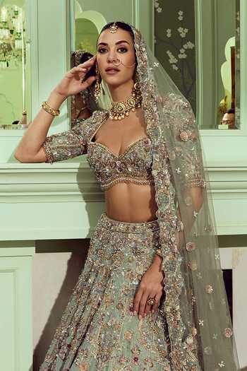 Roqa Green Tissue, Net Sweetheart The Jade Reverie Embroidered Bridal Lehenga Set Online at Aza Fashions Roqa_Green Tissue, Net Sweetheart The Jade Reverie Embroidered Bridal Lehenga Set _Online_at_Aza_Fashions