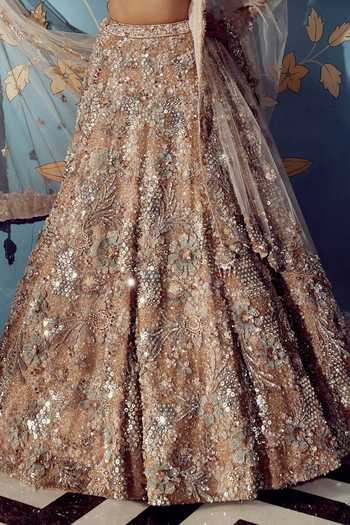 Buy Roqa Beige Net V-neck Florence Embroidered Bridal Lehenga Set Online at Aza Fashions Buy_Roqa_Beige Net V-neck Florence Embroidered Bridal Lehenga Set _Online_at_Aza_Fashions