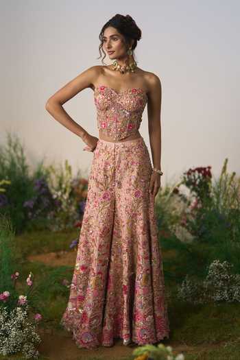 Buy Shashank Arya Pink Satin, Net, Dupion, Shantoon Embroidery, Sequins, Beads, Corset Sharara Set Online at Aza Fashions Buy_Shashank Arya_Pink Satin, Net, Dupion, Shantoon Embroidery, Sequins, Beads, Corset Sharara Set _Online_at_Aza_Fashions