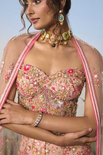 Buy Shashank Arya Pink Satin, Net, Dupion, Shantoon Embroidery, Sequins, Beads, Corset Sharara Set Buy_Shashank Arya_Pink Satin, Net, Dupion, Shantoon Embroidery, Sequins, Beads, Corset Sharara Set