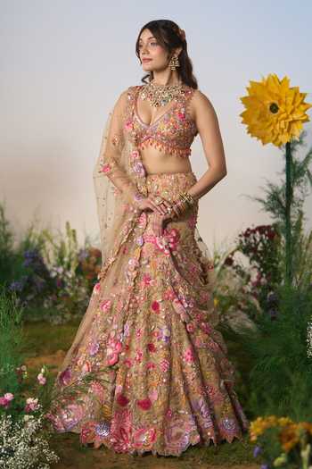 Shashank Arya Floral Embroidered Fish Cut Lehenga Set