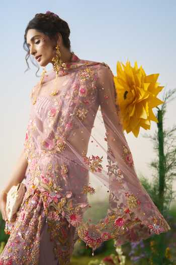 Buy Shashank Arya Purple Satin, Net Sweetheart Neck Embroidered Pre-draped Saree With Corset Online at Aza Fashions Buy_Shashank Arya_Purple Satin, Net Sweetheart Neck Embroidered Pre-draped Saree With Corset _Online_at_Aza_Fashions