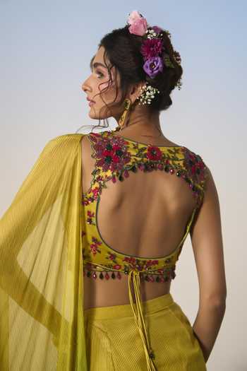 Shashank Arya Ombre Embroidered Pre-Draped Saree With Blouse