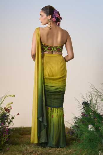 Shashank Arya Embroidered Pre-Draped Saree With Blouse