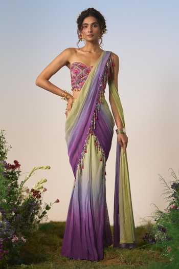 Shashank Arya Ombre Pre-Draped Saree & Blouse Set