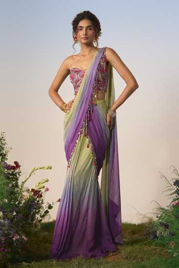 Shashank Arya Ombre Pre-Draped Saree & Blouse Set