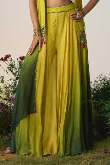 Shashank Arya Green Satin, Chiffon, Chanderi, Crepe Ombre Embroidered Jacket Sharara Set at Aza Fashions Shashank Arya_Green Satin, Chiffon, Chanderi, Crepe Ombre Embroidered Jacket Sharara Set _at_Aza_Fashions
