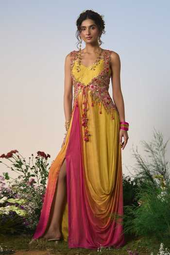 Shashank Arya Ombre Cowl Kurta & Jacket Set