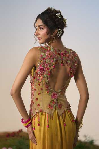 Buy Shashank Arya Pink Organza Round Neck Resham Applique Work Jacket Online at Aza Fashions Buy_Shashank Arya_Pink Organza Round Neck Resham Applique Work Jacket _Online_at_Aza_Fashions