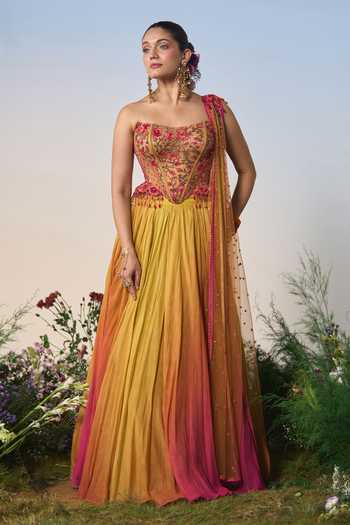 Shashank Arya Resham Embroidered Corset Lehenga Set