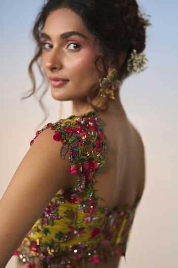 Shashank Arya Green Organza, Net, Chiffon, Brocade Woven Lehenga Set Online at Aza Fashions Shashank Arya_Green Organza, Net, Chiffon, Brocade Woven Lehenga Set _Online_at_Aza_Fashions