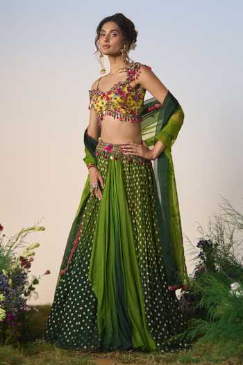 Buy Shashank Arya Green Organza, Net, Chiffon, Brocade Woven Lehenga Set Online at Aza Fashions Buy_Shashank Arya_Green Organza, Net, Chiffon, Brocade Woven Lehenga Set _Online_at_Aza_Fashions