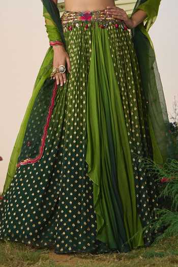 Shashank Arya Green Organza, Net, Chiffon, Brocade Woven Lehenga Set at Aza Fashions Shashank Arya_Green Organza, Net, Chiffon, Brocade Woven Lehenga Set _at_Aza_Fashions