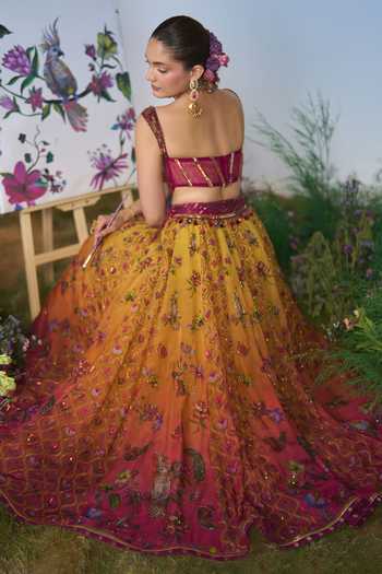 Buy Shashank Arya Pink Organza, Chanderi, Satin, Net, Brocade Sequins, Cut Printed Lehenga Set Buy_Shashank Arya_Pink Organza, Chanderi, Satin, Net, Brocade Sequins, Cut Printed Lehenga Set
