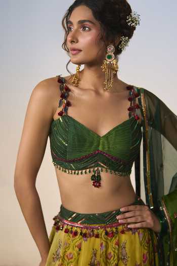 Buy Shashank Arya Green Organza, Chanderi, Satin, Net, Sequins Cutdana Embellished Lehenga Set Online at Aza Fashions Buy_Shashank Arya_Green Organza, Chanderi, Satin, Net, Sequins Cutdana Embellished Lehenga Set _Online_at_Aza_Fashions