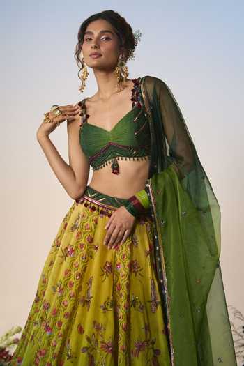 Shashank Arya Green Organza, Chanderi, Satin, Net, Sequins Cutdana Embellished Lehenga Set at Aza Fashions Shashank Arya_Green Organza, Chanderi, Satin, Net, Sequins Cutdana Embellished Lehenga Set _at_Aza_Fashions