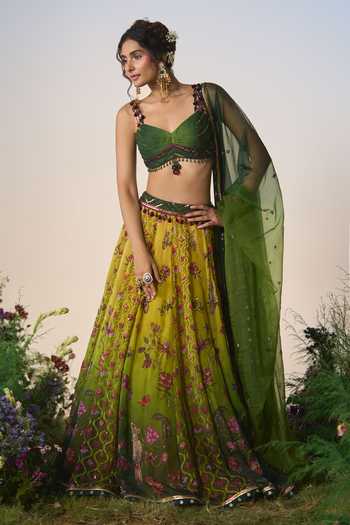 Buy Shashank Arya Green Organza, Chanderi, Satin, Net, Sequins Cutdana Embellished Lehenga Set Buy_Shashank Arya_Green Organza, Chanderi, Satin, Net, Sequins Cutdana Embellished Lehenga Set