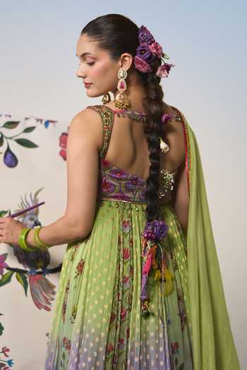 Shop Shashank Arya Green Organza, Brocade, Satin, Lycra Sequins Embroidered Anarkali With Dupatta Online at Aza Fashions Shop_Shashank Arya_Green Organza, Brocade, Satin, Lycra Sequins Embroidered Anarkali With Dupatta _Online_at_Aza_Fashions