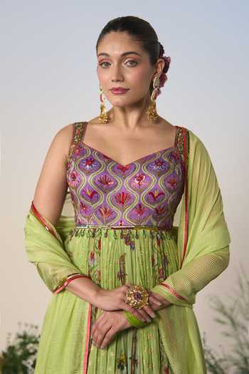 Shashank Arya Green Organza, Brocade, Satin, Lycra Sequins Embroidered Anarkali With Dupatta at Aza Fashions Shashank Arya_Green Organza, Brocade, Satin, Lycra Sequins Embroidered Anarkali With Dupatta _at_Aza_Fashions