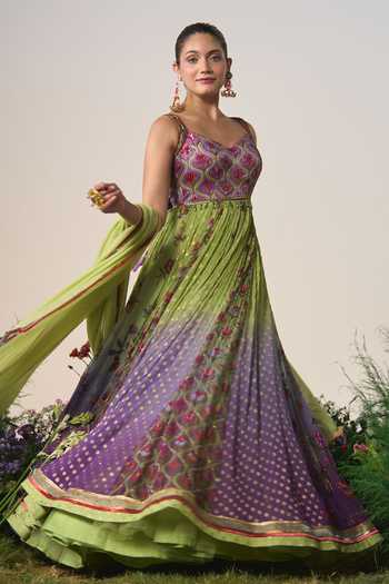 Buy Shashank Arya Green Organza, Brocade, Satin, Lycra Sequins Embroidered Anarkali With Dupatta Buy_Shashank Arya_Green Organza, Brocade, Satin, Lycra Sequins Embroidered Anarkali With Dupatta