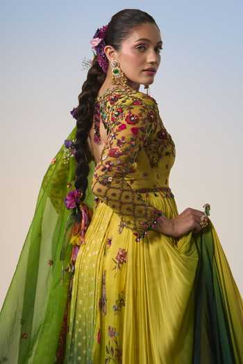 Shashank Arya Green Satin, Shantoon, Dupion, Organza Resham Floral Embroidered Anarkali Set Online at Aza Fashions Shashank Arya_Green Satin, Shantoon, Dupion, Organza Resham Floral Embroidered Anarkali Set _Online_at_Aza_Fashions