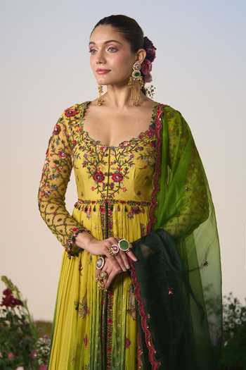 Buy Shashank Arya Green Satin, Shantoon, Dupion, Organza Resham Floral Embroidered Anarkali Set Online at Aza Fashions Buy_Shashank Arya_Green Satin, Shantoon, Dupion, Organza Resham Floral Embroidered Anarkali Set _Online_at_Aza_Fashions