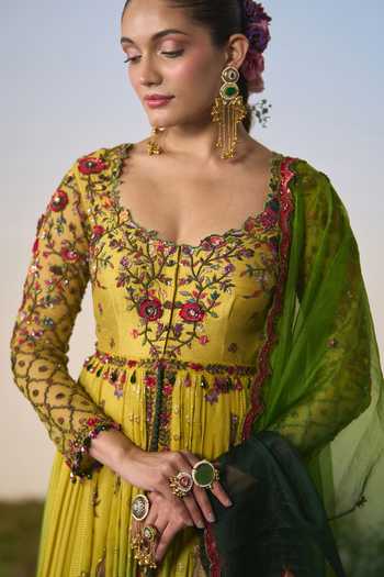 Shop Shashank Arya Green Satin, Shantoon, Dupion, Organza Resham Floral Embroidered Anarkali Set Online at Aza Fashions Shop_Shashank Arya_Green Satin, Shantoon, Dupion, Organza Resham Floral Embroidered Anarkali Set _Online_at_Aza_Fashions