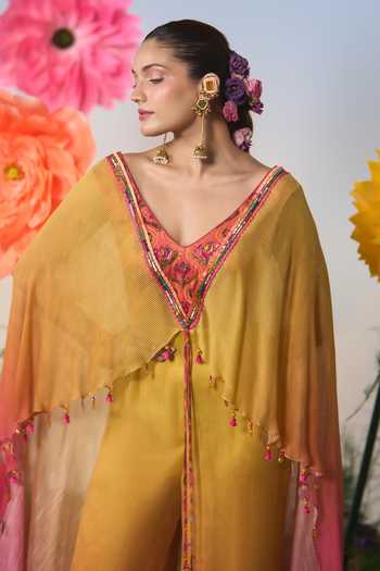 Shop Shashank Arya Pink Satin, Chiffon V-neck Sequins Embroidered Ombre Jumpsuit Online at Aza Fashions Shop_Shashank Arya_Pink Satin, Chiffon V-neck Sequins Embroidered Ombre Jumpsuit _Online_at_Aza_Fashions