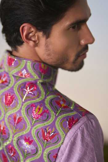Buy Shashank Arya Purple Satin Printed Nehru Jacket Online at Aza Fashions Buy_Shashank Arya_Purple Satin Printed Nehru Jacket _Online_at_Aza_Fashions