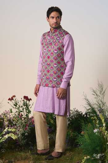 Shop Shashank Arya Purple Satin Printed Nehru Jacket Online at Aza Fashions Shop_Shashank Arya_Purple Satin Printed Nehru Jacket _Online_at_Aza_Fashions