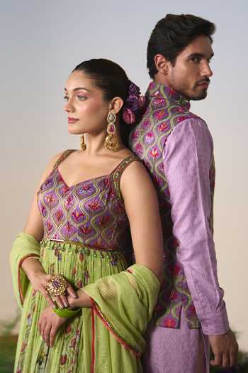Shashank Arya Purple Satin Printed Nehru Jacket at Aza Fashions Shashank Arya_Purple Satin Printed Nehru Jacket _at_Aza_Fashions