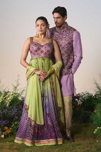 Buy Shashank Arya Purple Satin Printed Nehru Jacket Buy_Shashank Arya_Purple Satin Printed Nehru Jacket