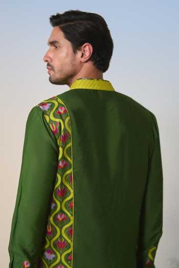 Shashank Arya Green Chanderi, Satin, Dupion Placement Printed Kurta Set Online at Aza Fashions Shashank Arya_Green Chanderi, Satin, Dupion Placement Printed Kurta Set _Online_at_Aza_Fashions