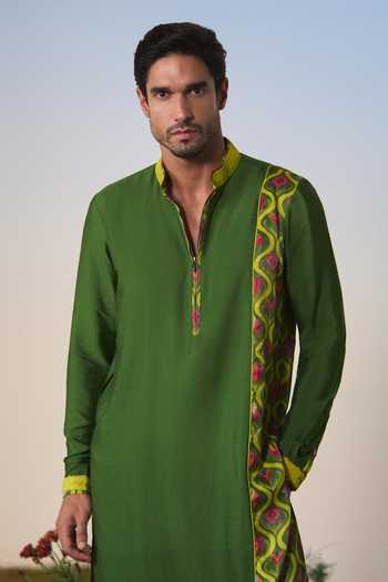 Buy Shashank Arya Green Chanderi, Satin, Dupion Placement Printed Kurta Set Online at Aza Fashions Buy_Shashank Arya_Green Chanderi, Satin, Dupion Placement Printed Kurta Set _Online_at_Aza_Fashions