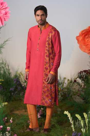 Shashank Arya Red Dupion Printed Kurta And Pant Set at Aza Fashions Shashank Arya_Red Dupion Printed Kurta And Pant Set _at_Aza_Fashions