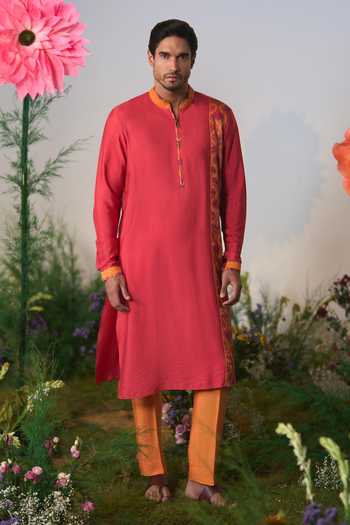 Buy Shashank Arya Red Dupion Printed Kurta And Pant Set Buy_Shashank Arya_Red Dupion Printed Kurta And Pant Set
