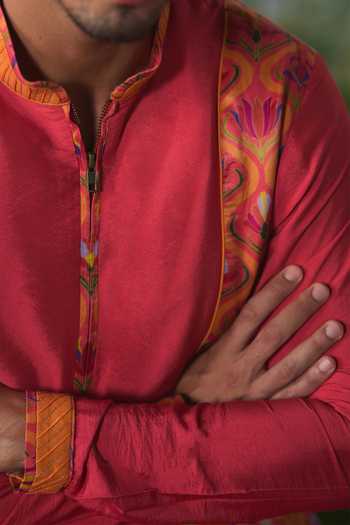 Shop Shashank Arya Red Dupion Printed Kurta And Pant Set Shop_Shashank Arya_Red Dupion Printed Kurta And Pant Set
