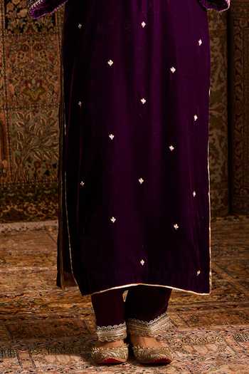 Zoon Purple Silk, Velvet, Satin, Tissue Scoop Neck Floral Hand Embroidered Kurta Set Online at Aza Fashions Zoon_Purple Silk, Velvet, Satin, Tissue Scoop Neck Floral Hand Embroidered Kurta Set _Online_at_Aza_Fashions