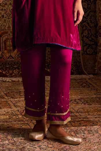 Zoon Maroon Silk, Velvet, Brocade, Tissue Round Neck, Placement Embroidered Kurta Set Online at Aza Fashions Zoon_Maroon Silk, Velvet, Brocade, Tissue Round Neck, Placement Embroidered Kurta Set _Online_at_Aza_Fashions
