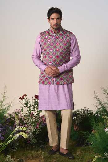 Shop Shashank Arya Purple Satin Printed Nehru Jacket Shop_Shashank Arya_Purple Satin Printed Nehru Jacket