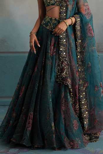 Buy_Mahima Mahajan_Blue Silk Organza Sweetheart Neck Samah Hand Embroidered Blouse And Lehenga Set _Online_at_Aza_Fashions