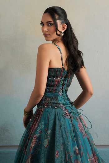 Shop_Mahima Mahajan_Blue Silk Organza Sweetheart Aisha Embroidered Corset Anarkali And Dupatta Set 