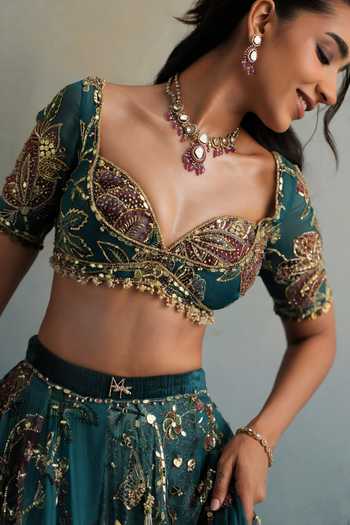 Buy Mahima Mahajan Blue Silk Organza Sweetheart Neck Aiman Embroidered Lehenga Set Online at Aza Fashions Buy_Mahima Mahajan_Blue Silk Organza Sweetheart Neck Aiman Embroidered Lehenga Set _Online_at_Aza_Fashions