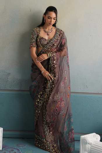 Mahima Mahajan Purple Silk Organza Sweetheart Neck Mehek Embroidered Saree With Blouse Online at Aza Fashions Mahima Mahajan_Purple Silk Organza Sweetheart Neck Mehek Embroidered Saree With Blouse _Online_at_Aza_Fashions