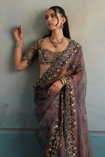Shop Mahima Mahajan Purple Silk Organza Sweetheart Neck Mehek Embroidered Saree With Blouse Online at Aza Fashions Shop_Mahima Mahajan_Purple Silk Organza Sweetheart Neck Mehek Embroidered Saree With Blouse _Online_at_Aza_Fashions