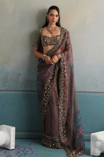Buy Mahima Mahajan Purple Silk Organza Sweetheart Neck Mehek Embroidered Saree With Blouse Buy_Mahima Mahajan_Purple Silk Organza Sweetheart Neck Mehek Embroidered Saree With Blouse