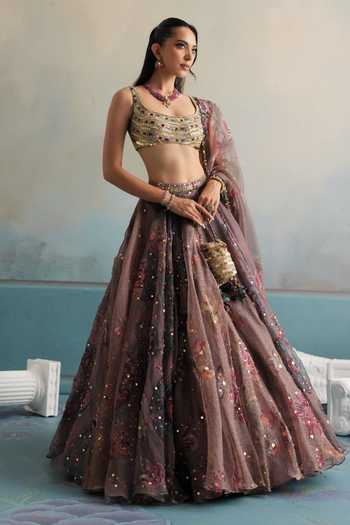 Mahima Mahajan Purple Silk Organza Scoop Neck Rabia Embroidered Lehenga Set Online at Aza Fashions Mahima Mahajan_Purple Silk Organza Scoop Neck Rabia Embroidered Lehenga Set _Online_at_Aza_Fashions
