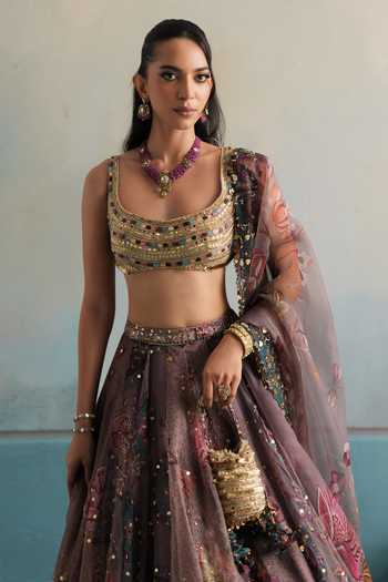 Buy Mahima Mahajan Purple Silk Organza Scoop Neck Rabia Embroidered Lehenga Set Online at Aza Fashions Buy_Mahima Mahajan_Purple Silk Organza Scoop Neck Rabia Embroidered Lehenga Set _Online_at_Aza_Fashions
